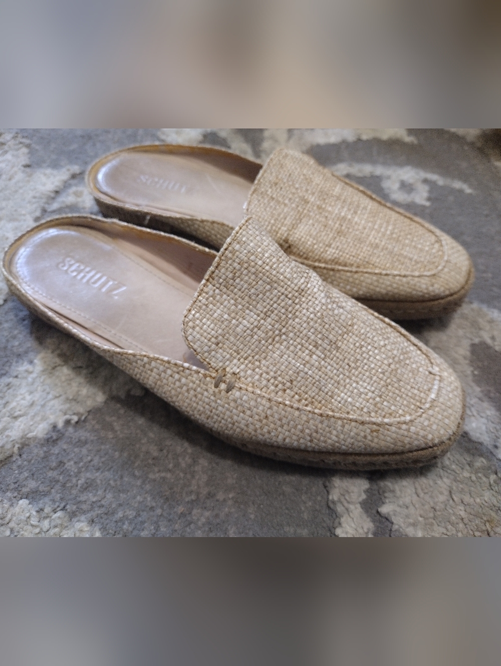 SCHUTZ Natural Beige Woven Slip-On Mules
